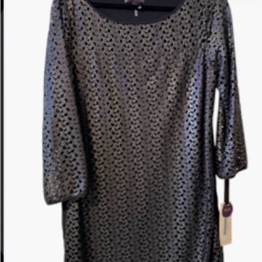 NWT Hale Bob Silk M Domeica Foiled Lace with Contrast Dress